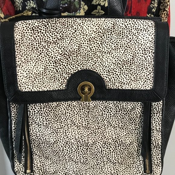 Fossil Amelia Black Leather and Speckled Calf Hair Backpack Convertible Bag main image 5